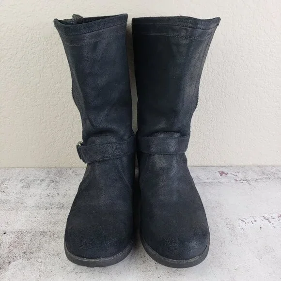 UGG Silva Moto Boots Leather Nubuck Harness Zip Slouchy Snakeskin size 9 EU 40 - Picture 10 of 15